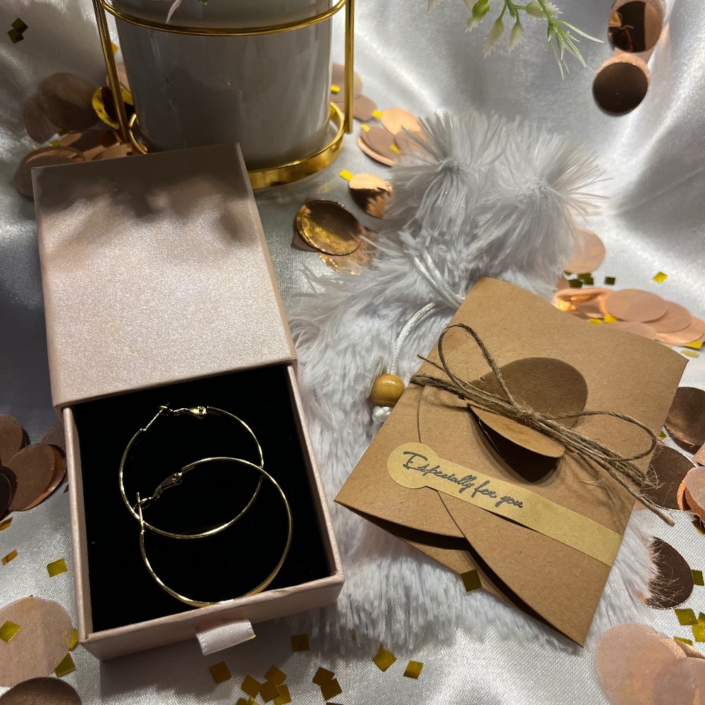 ✨ Gold Hoop Earrings with Gift Box & Card
